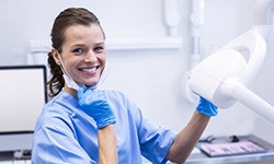 Dental hygienist smiles