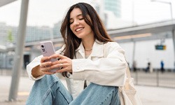 Lady reads something on phone