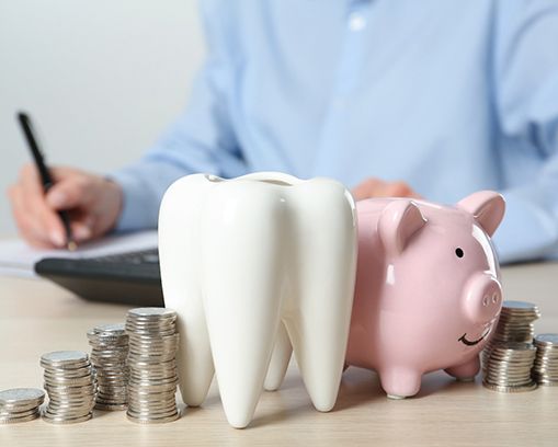 Coins and piggy bank