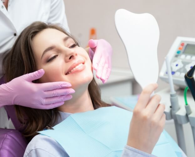 Woman receiving cosmetic dentistry