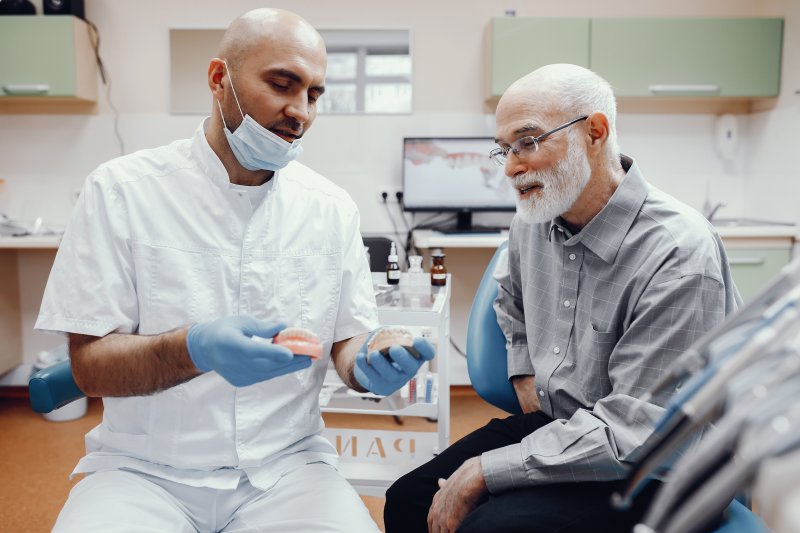 Patient talking to dentist about denture reline
